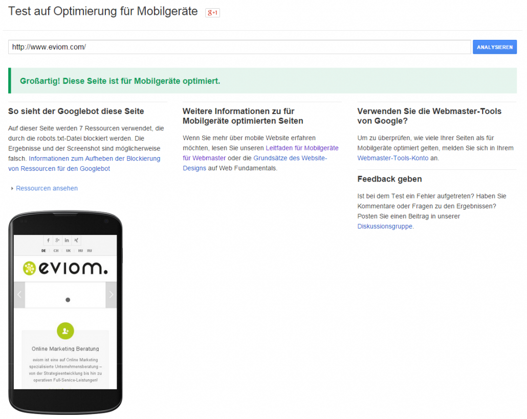 Webmaster-Tool Optimierung für Mobilgeräte