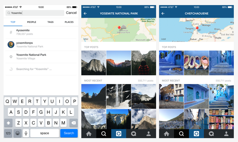 Instagram Update führt Places Search ein